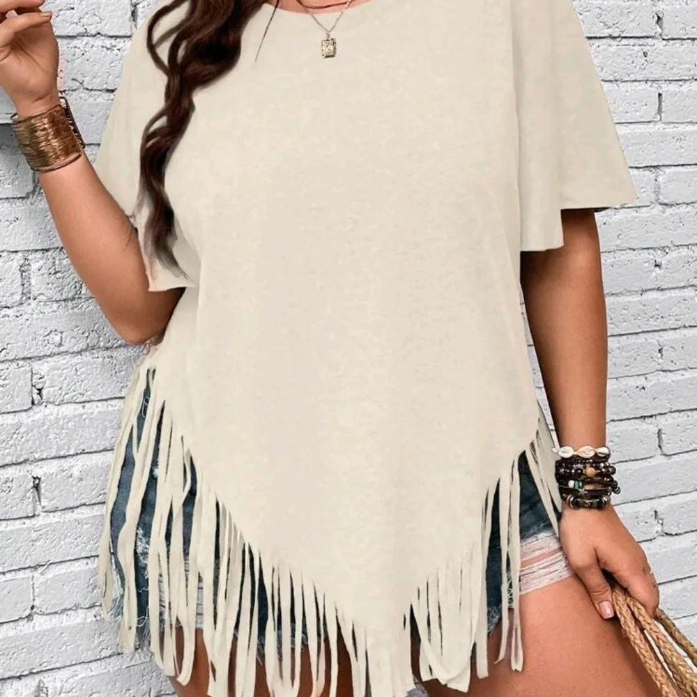 Women's Cream Fringe Top - Picture 5 of 5